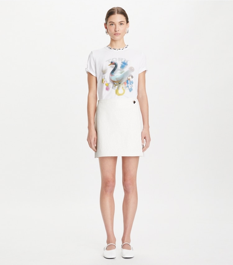 Tory Burch designer tops Lucky Duck Cotton T-shirt in White Charm Duck T-Shirt on model front