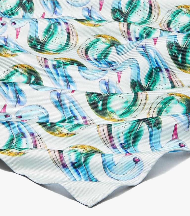 Tory Burch designer scarves Lucky Duck Neckerchief in Blue overhead