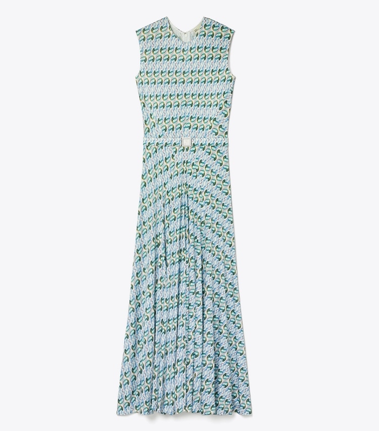 Tory Burch designer dresses Lucky Duck Viscose and Silk Dress in Blue Glass Swan Allover front