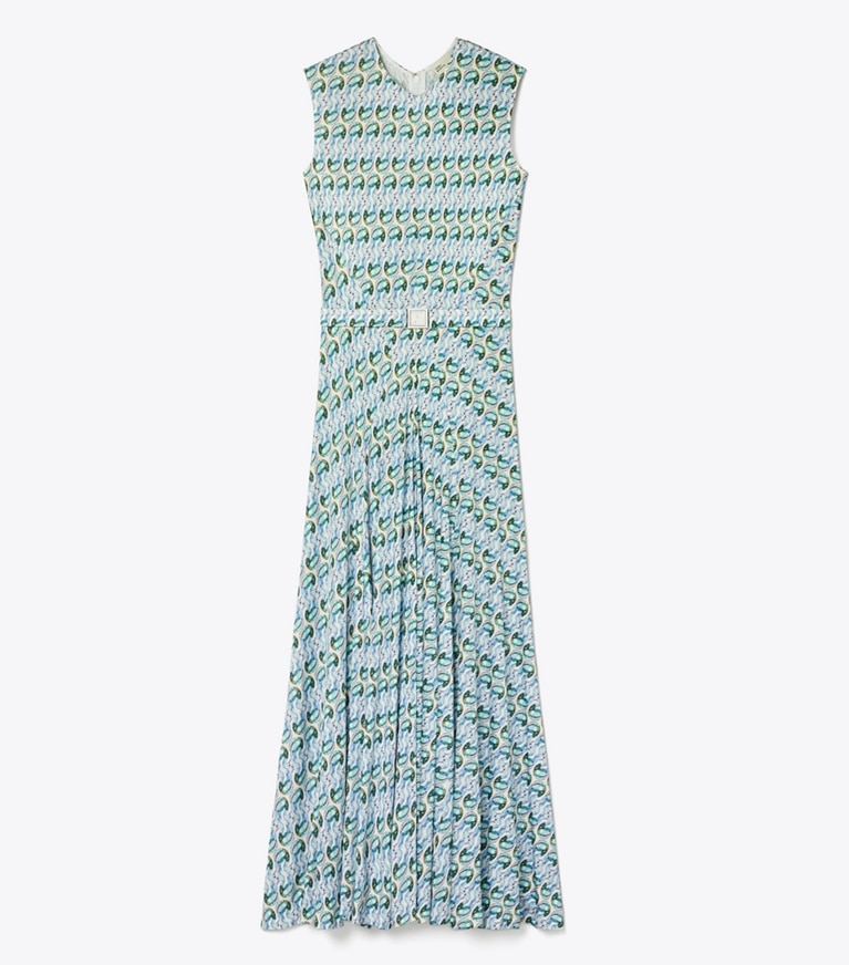 Tory Burch designer dresses Lucky Duck Viscose and Silk Dress in Blue Glass Swan Allover front