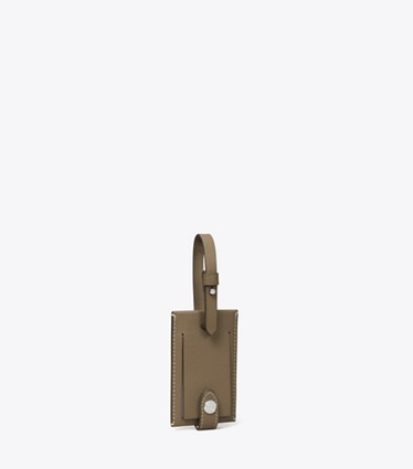 Tory Burch designer travel accessories Luggage Tag in Wild Mushroom angle