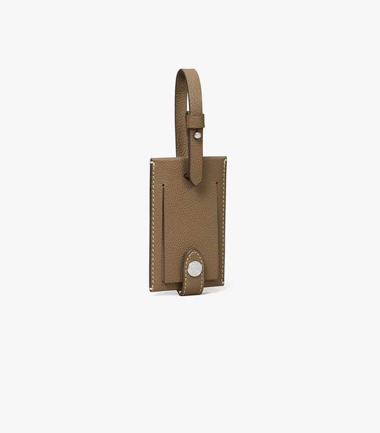 Tory Burch designer travel accessories Luggage Tag in Wild Mushroom angle