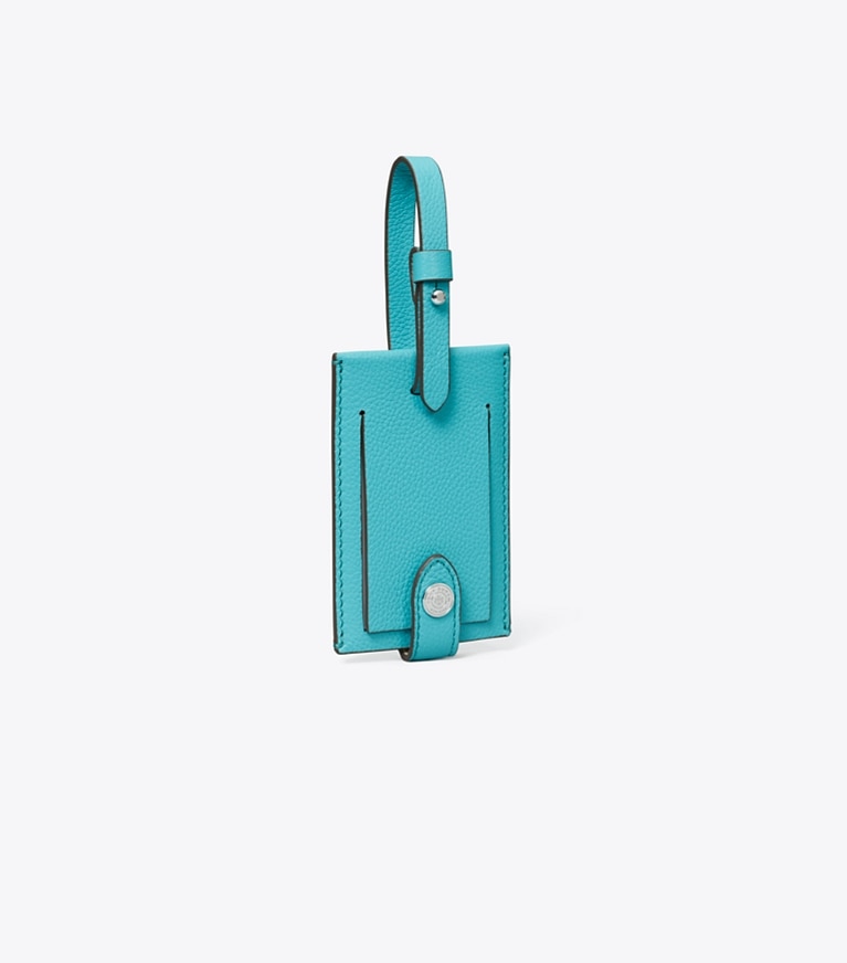 Tory Burch designer トラベルアクセサリー ラゲッジタグ in Soft Turquoise angle