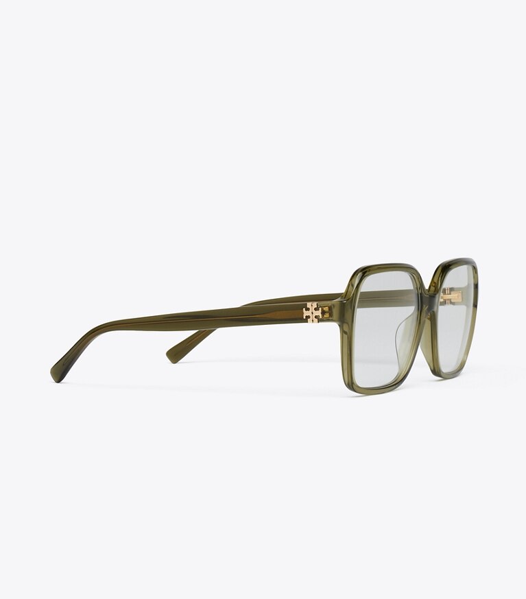Tory Burch designer lunettes Lunettes carrées surdimensionnées Eleanor dans TRANSPARENT OLIVE détails