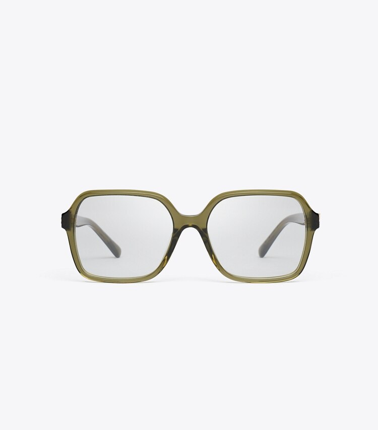 Tory Burch designer lunettes Lunettes carrées surdimensionnées Eleanor dans TRANSPARENT OLIVE de face