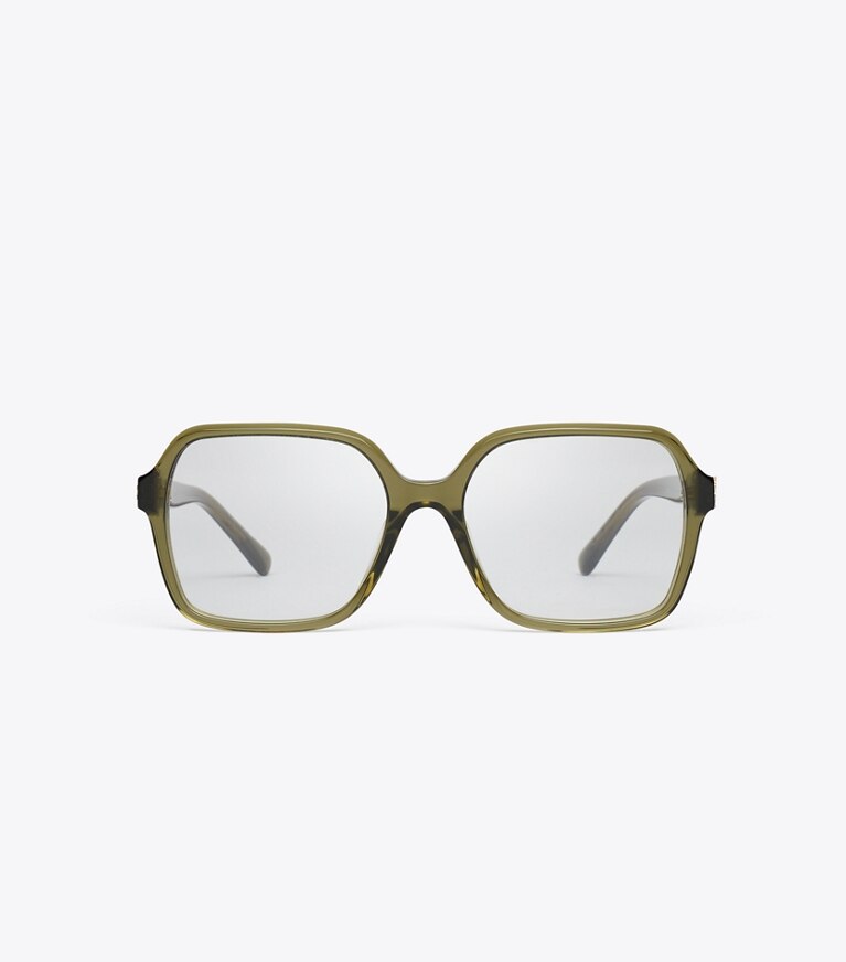 Tory Burch designer lunettes Lunettes carrées surdimensionnées Eleanor dans TRANSPARENT OLIVE de face