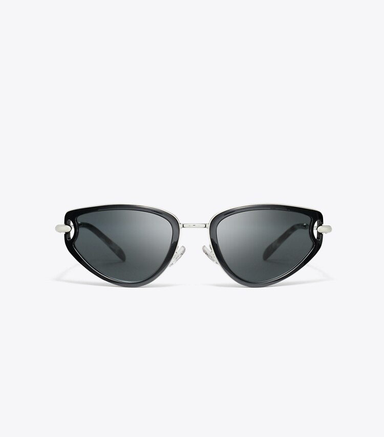 Tory Burch designer lunettes Lunettes de soleil œil de chat à piercing dans BLACK/DARK GREY de face
