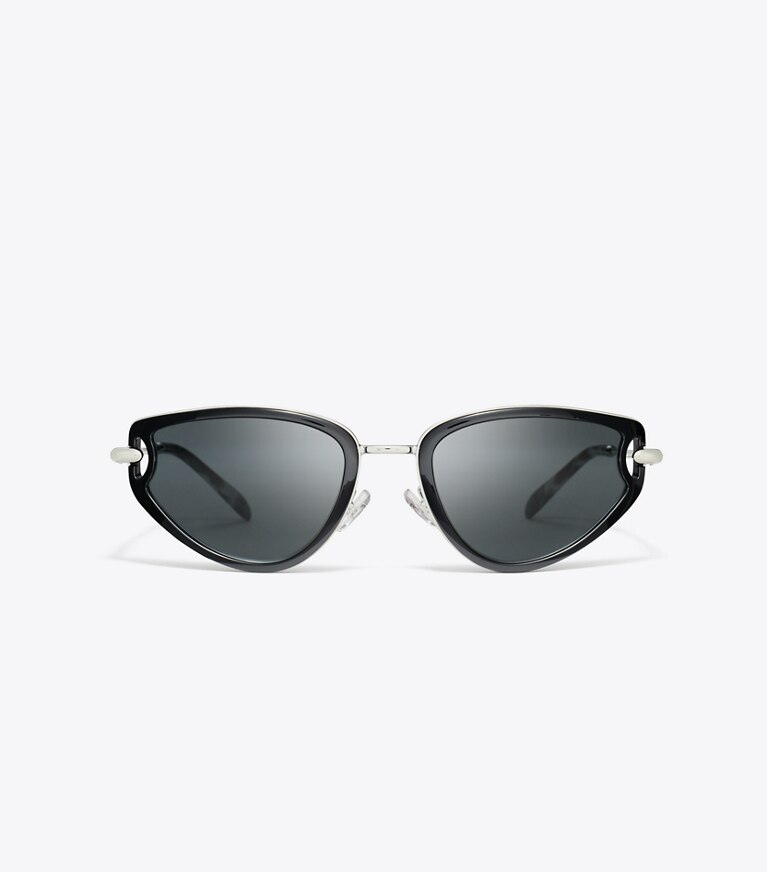 Tory Burch designer lunettes Lunettes de soleil œil de chat à piercing dans BLACK/DARK GREY de face