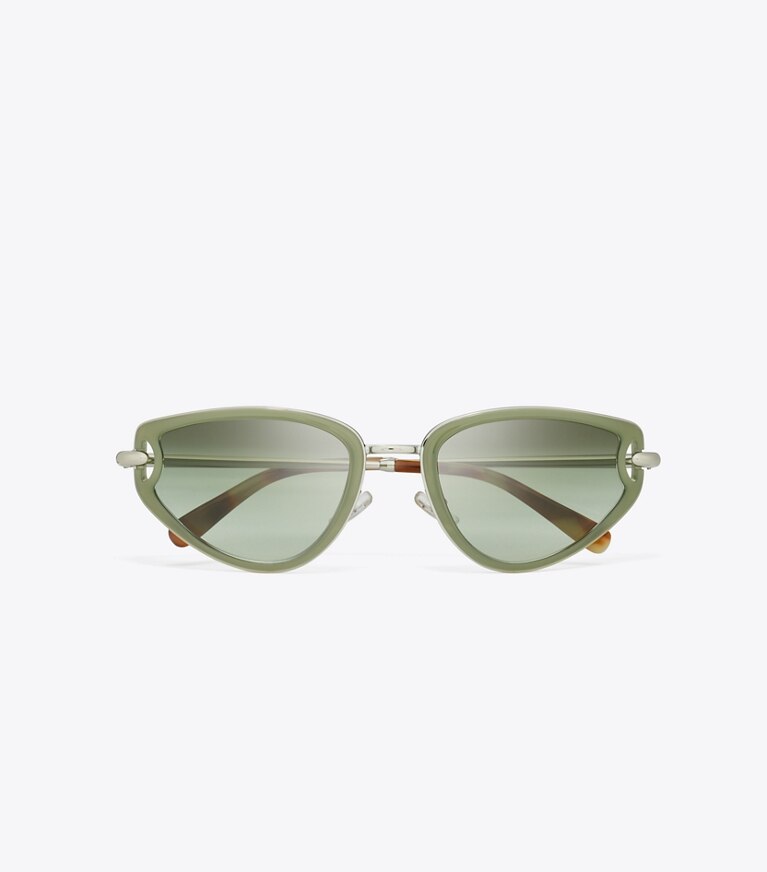Tory Burch designer lunettes Lunettes de soleil œil de chat à piercing dans MILKY GREEN/GREEN GRADIENT vue du dessus