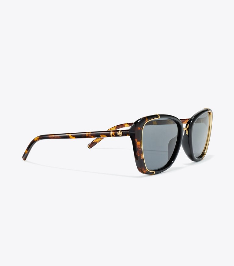 Tory Burch designer lunettes Lunettes de soleil œil de chat Eleanor dans BLACK/TORTOISE/DARK GREY détails