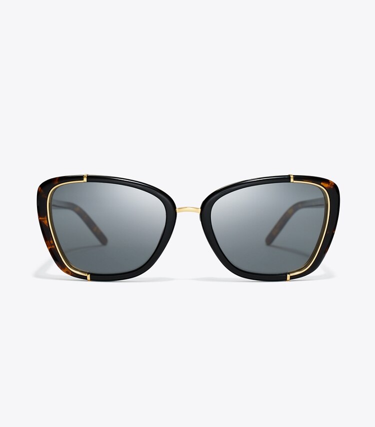 Tory Burch designer lunettes Lunettes de soleil œil de chat Eleanor dans BLACK/TORTOISE/DARK GREY de face