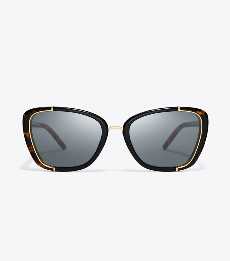 Tory Burch designer lunettes Lunettes de soleil œil de chat Eleanor dans BLACK/TORTOISE/DARK GREY de face