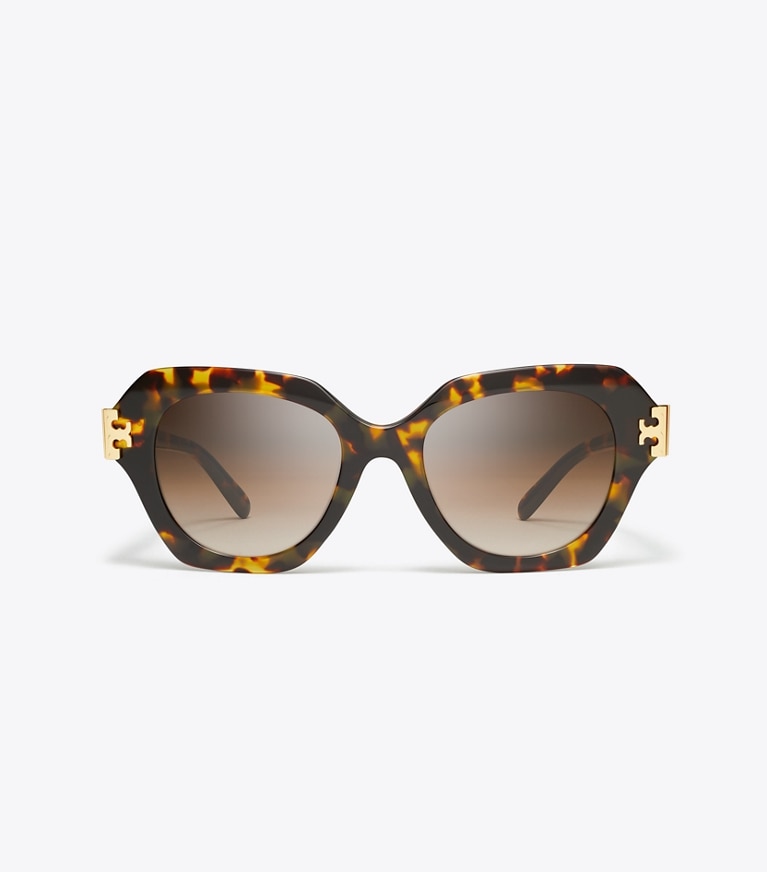 Tory Burch designer lunettes Lunettes de soleil œil de chat Eleanor dans DARK TORTOISE/BROWN GRADIENT de face