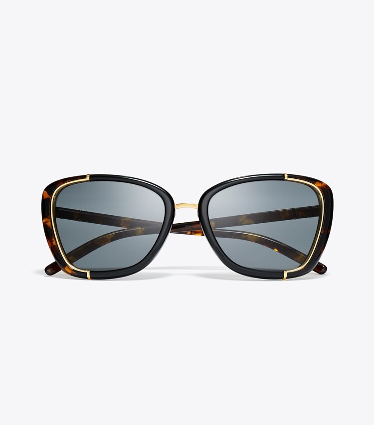 Tory Burch designer lunettes Lunettes de soleil œil de chat Eleanor dans BLACK/TORTOISE/DARK GREY vue du dessus