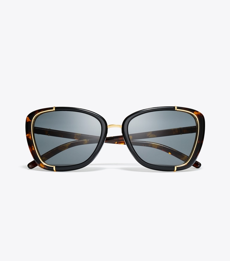 Tory Burch designer lunettes Lunettes de soleil œil de chat Eleanor dans BLACK/TORTOISE/DARK GREY vue du dessus