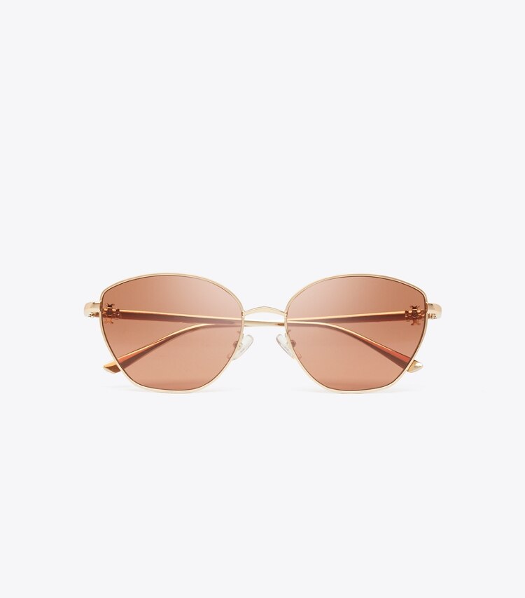 Tory Burch designer lunettes Lunettes de soleil œil de chat en métal Kira dans LIGHT ROSE GOLD/RED BROWN vue du dessus