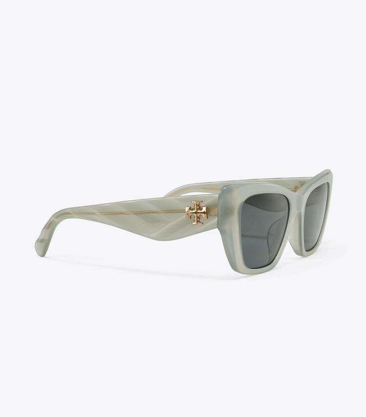 Tory Burch designer lunettes Lunettes de soleil œil de chat Kira dans MILKY GREY GREEN/DARK GREY détails