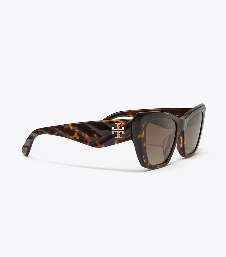 Tory Burch designer lunettes Lunettes de soleil œil de chat Kira dans DARK TORTOISE/BROWN POLAR détails