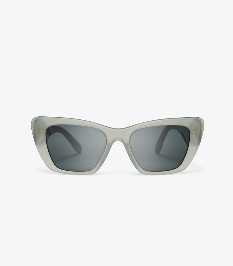 Tory Burch designer lunettes Lunettes de soleil œil de chat Kira dans MILKY GREY GREEN/DARK GREY de face