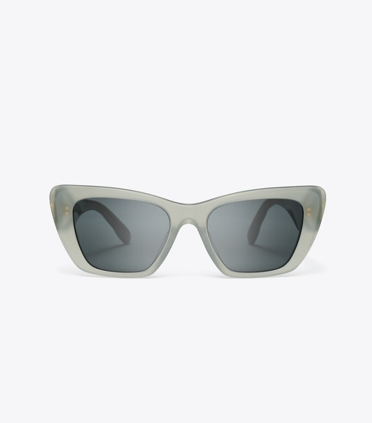 Tory Burch designer lunettes Lunettes de soleil œil de chat Kira dans MILKY GREY GREEN/DARK GREY de face