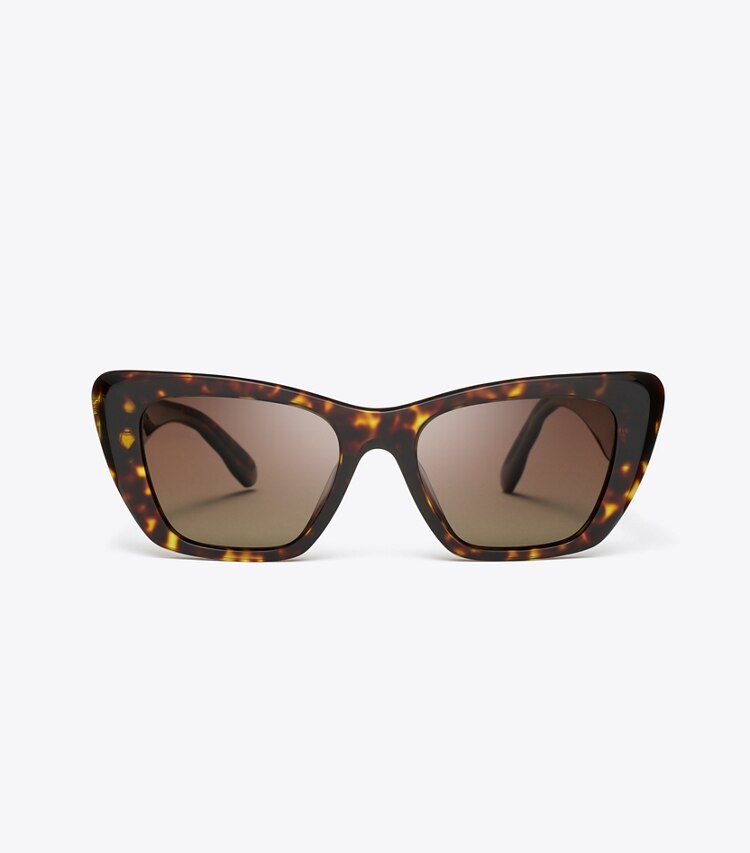 Tory Burch designer lunettes Lunettes de soleil œil de chat Kira dans DARK TORTOISE/BROWN POLAR de face