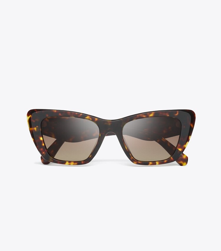 Tory Burch designer lunettes Lunettes de soleil œil de chat Kira dans DARK TORTOISE/BROWN POLAR vue du dessus
