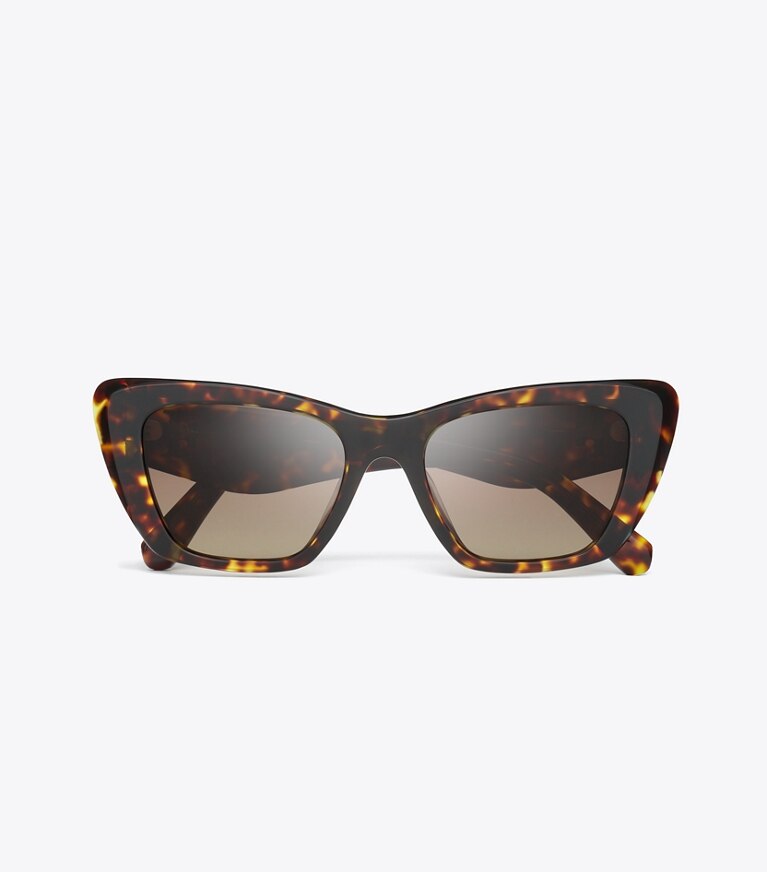 Tory Burch designer lunettes Lunettes de soleil œil de chat Kira dans DARK TORTOISE/BROWN POLAR vue du dessus