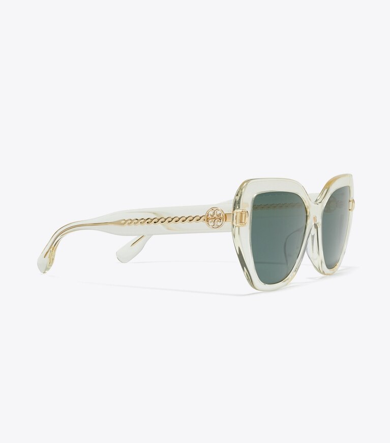 Tory Burch designer lunettes Lunettes de soleil œil de chat Miller dans TRANSPARENT PINOT/DARK GREEN détails