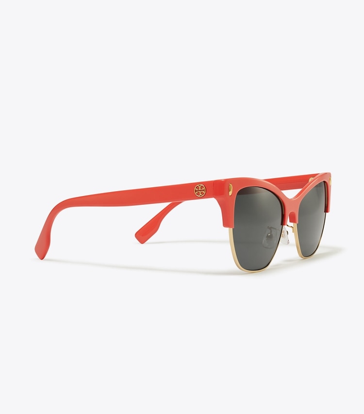 Tory Burch designer lunettes Lunettes de soleil œil de chat Miller dans CORAL/DARK GREY détails