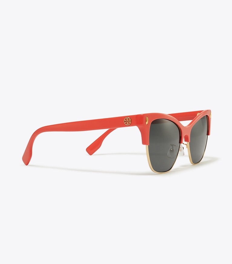 Tory Burch designer lunettes Lunettes de soleil œil de chat Miller dans CORAL/DARK GREY détails