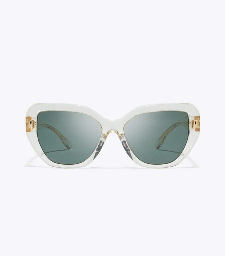 Tory Burch designer lunettes Lunettes de soleil œil de chat Miller dans TRANSPARENT PINOT/DARK GREEN de face