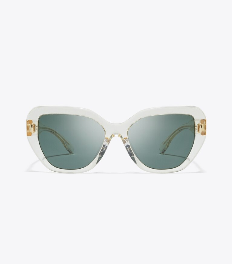 Tory Burch designer lunettes Lunettes de soleil œil de chat Miller dans TRANSPARENT PINOT/DARK GREEN de face