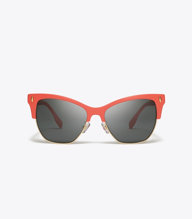 Tory Burch designer lunettes Lunettes de soleil œil de chat Miller dans CORAL/DARK GREY de face