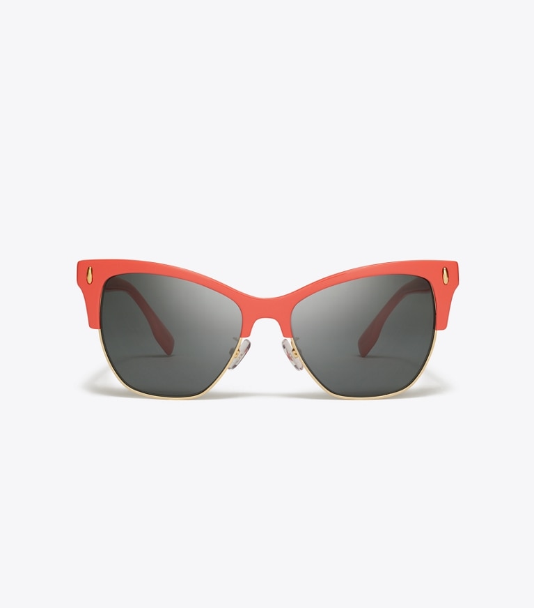 Tory Burch designer lunettes Lunettes de soleil œil de chat Miller dans CORAL/DARK GREY de face