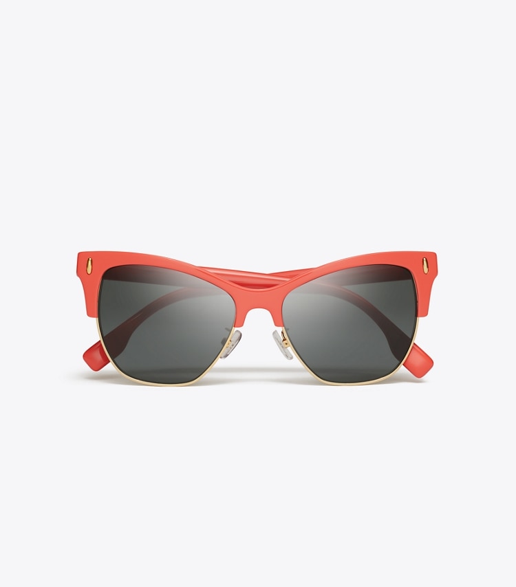 Tory Burch designer lunettes Lunettes de soleil œil de chat Miller dans CORAL/DARK GREY vue du dessus