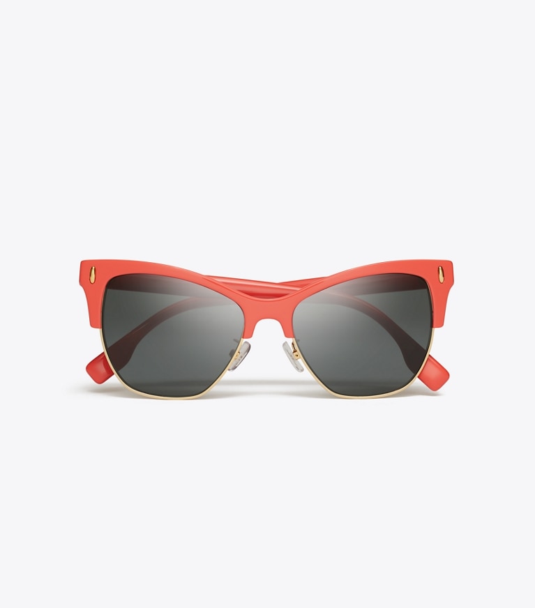 Tory Burch designer lunettes Lunettes de soleil œil de chat Miller dans CORAL/DARK GREY vue du dessus