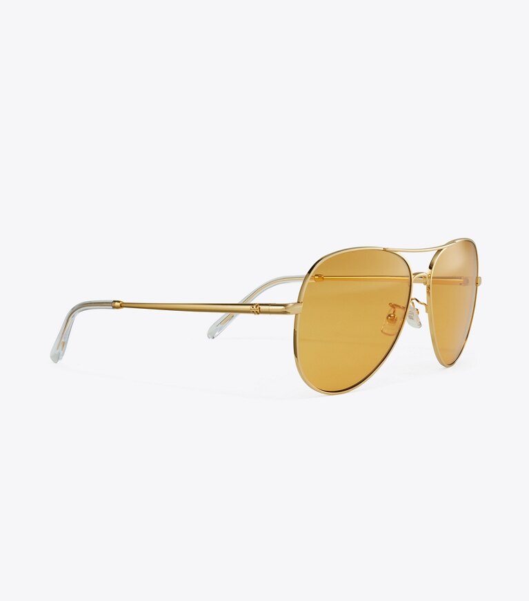 Tory Burch designer lunettes Lunettes de soleil aviateur Eleanor dans GOLD/ORANGE détails