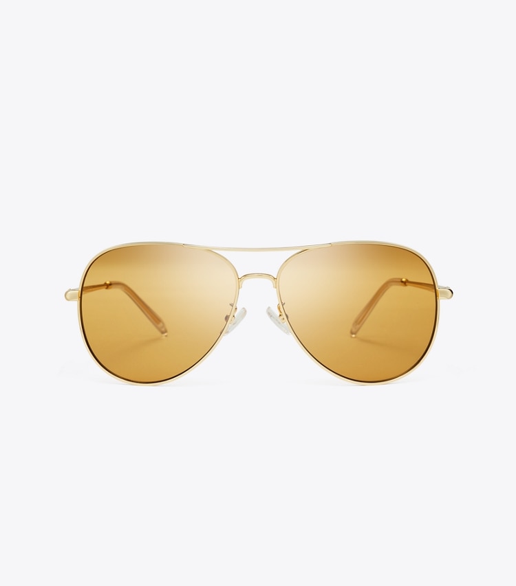 Tory Burch designer lunettes Lunettes de soleil aviateur Eleanor dans GOLD/ORANGE de face