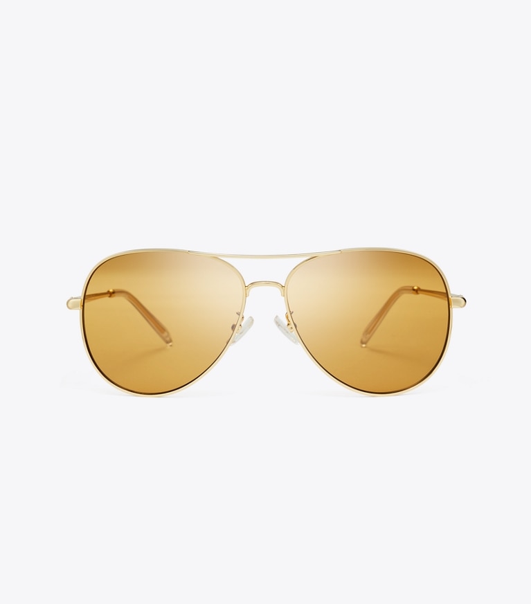 Tory Burch designer lunettes Lunettes de soleil aviateur Eleanor dans GOLD/ORANGE de face