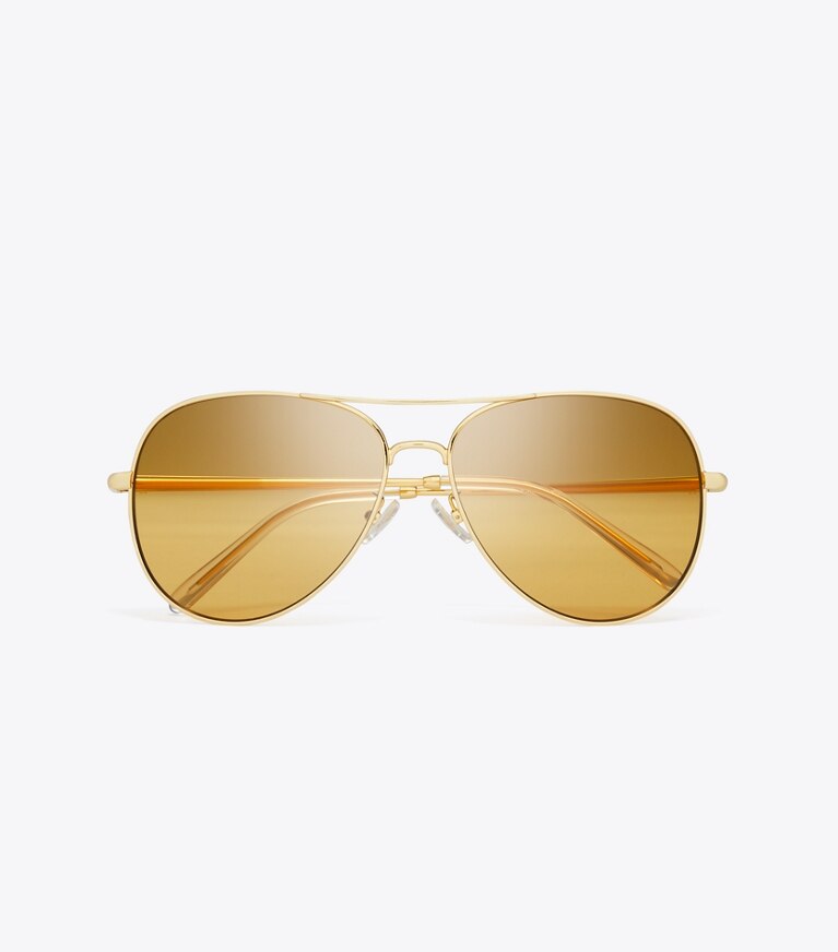 Tory Burch designer lunettes Lunettes de soleil aviateur Eleanor dans GOLD/ORANGE vue du dessus