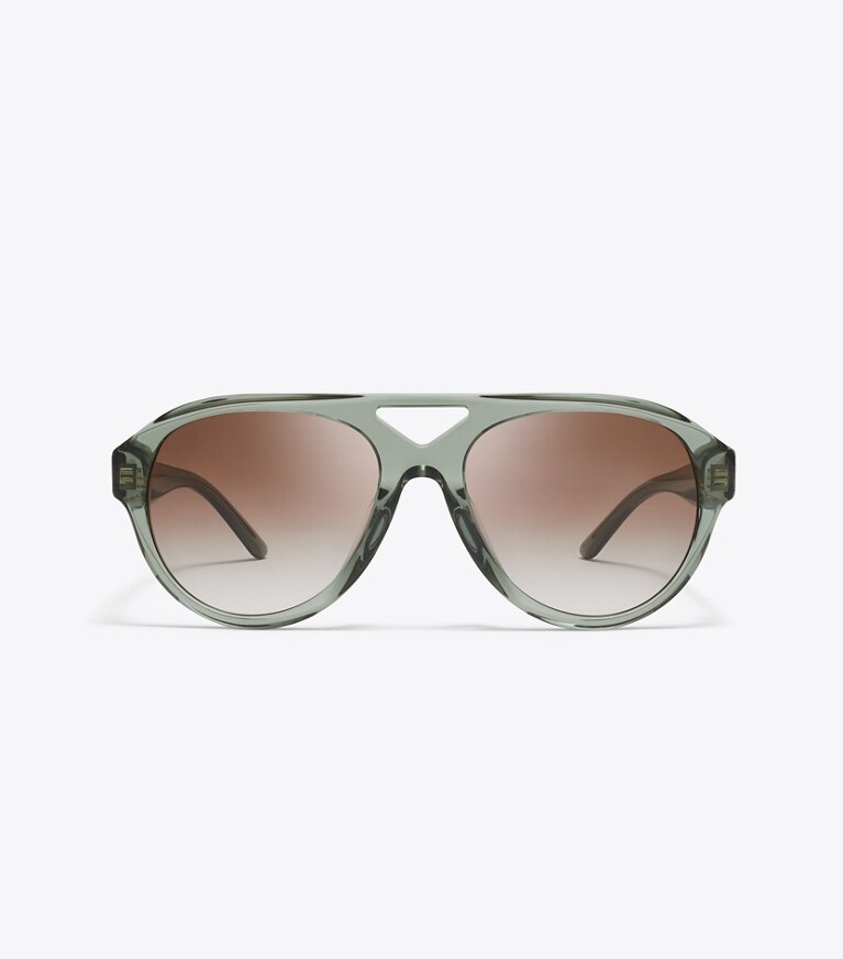 Tory Burch designer lunettes Lunettes de soleil aviateur Icon in TRANSPARENT SAGE/ LIGHT GRAY GRADIENT front