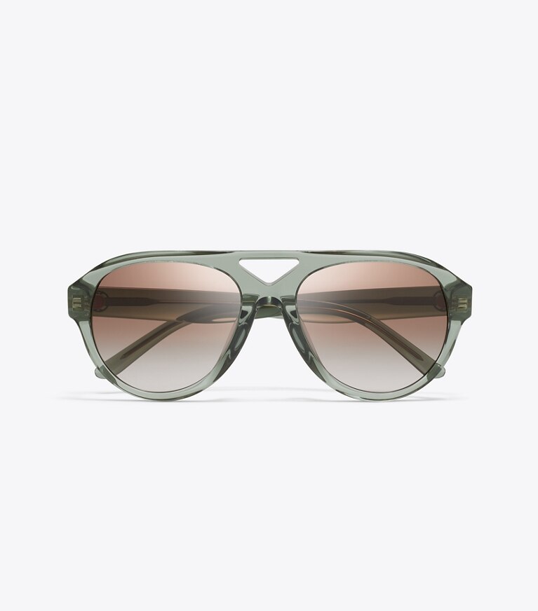 Tory Burch designer lunettes Lunettes de soleil aviateur Icon in TRANSPARENT SAGE/ LIGHT GRAY GRADIENT dessus