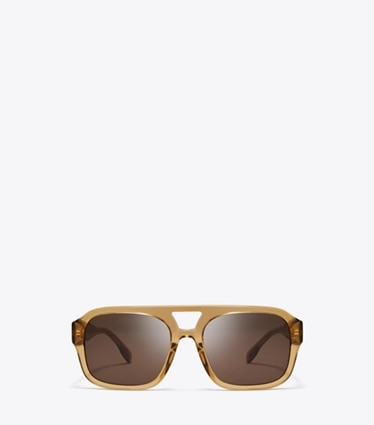 Tory Burch designer lunettes Lunettes de soleil aviateur Miller in TRANSPARENT YELLOW BROWN/SOLID BROWN front