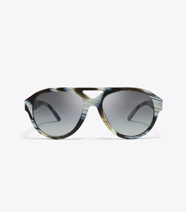 Tory Burch designer lunettes Lunettes de soleil aviateur Miller dans IVORY BROWN HORN/LIGHT GRAY GRADIENT de face