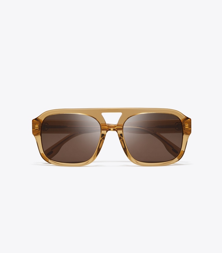 Tory Burch designer lunettes Lunettes de soleil aviateur Miller in TRANSPARENT YELLOW BROWN/SOLID BROWN front