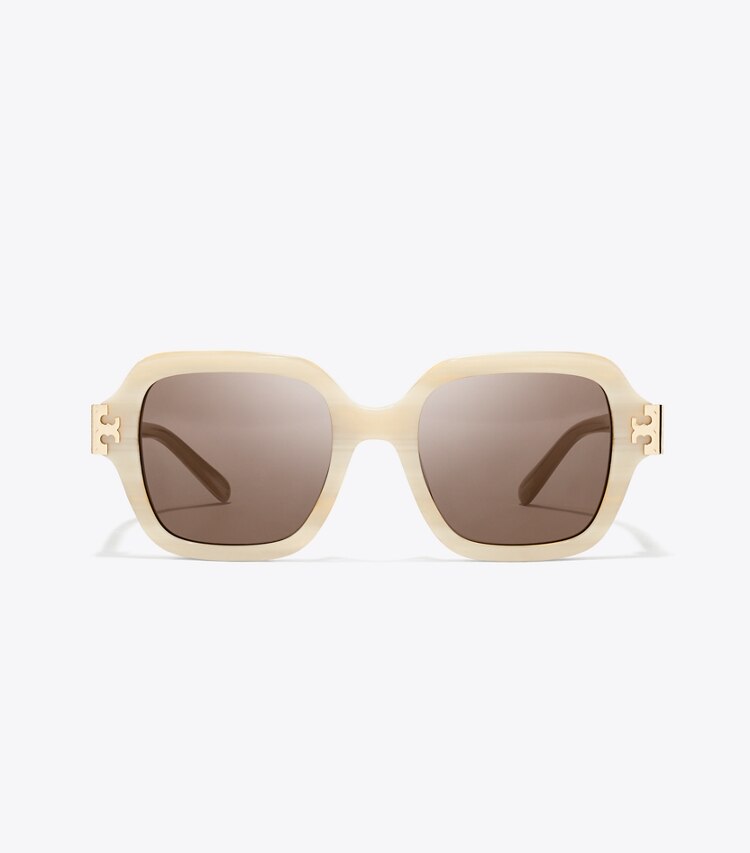 Tory Burch designer lunettes Lunettes de soleil carrées Eleanor in IVORY HORN/SOLID BROWN front