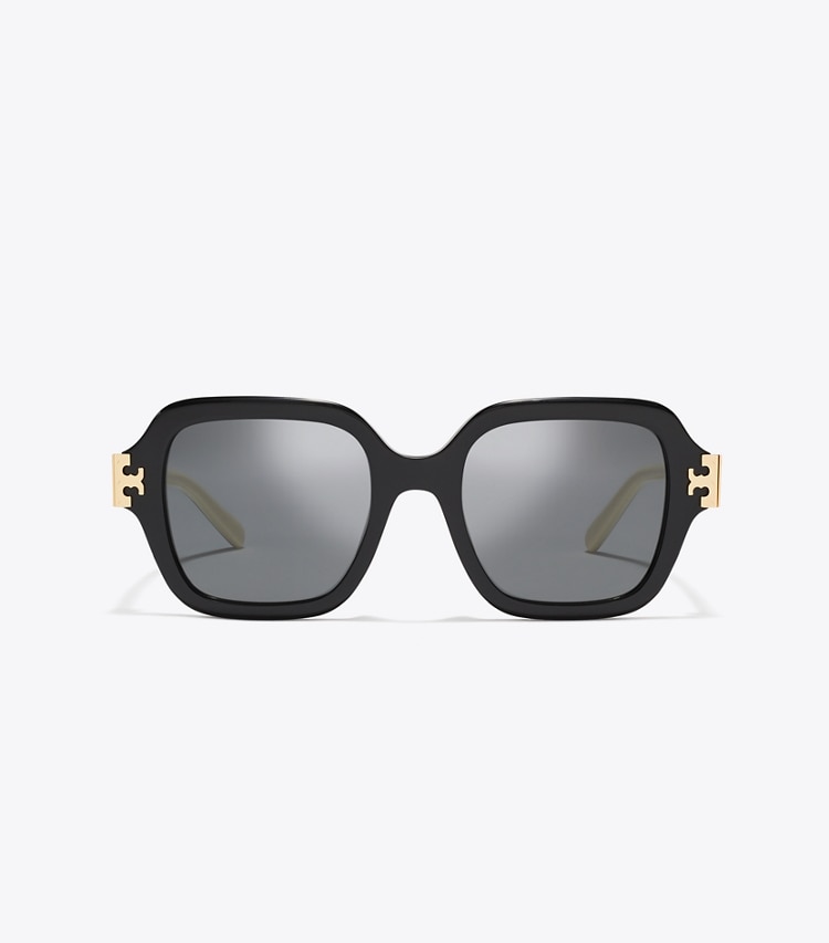 Tory Burch designer lunettes Lunettes de soleil carrées Eleanor in BLACK/IVORY/DARK GRAY SOLID front