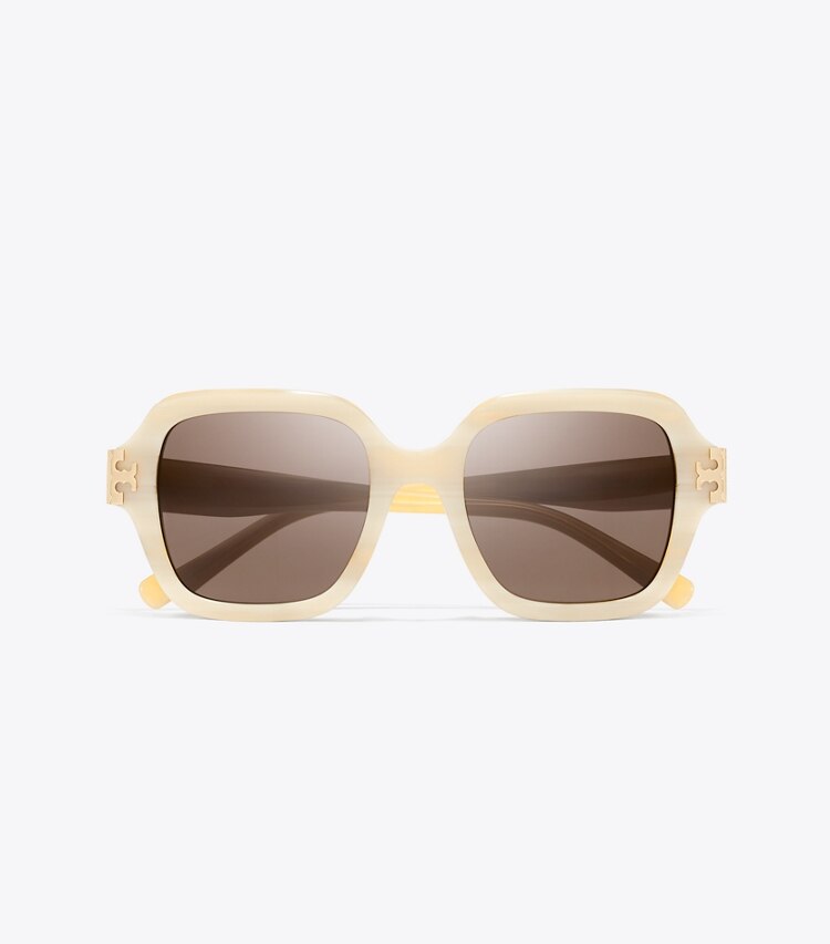 Tory Burch designer lunettes Lunettes de soleil carrées Eleanor in IVORY HORN/SOLID BROWN dessus