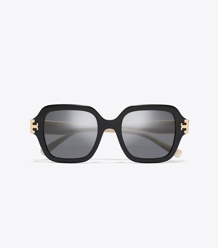 Tory Burch designer lunettes Lunettes de soleil carrées Eleanor in BLACK/IVORY/DARK GRAY SOLID dessus