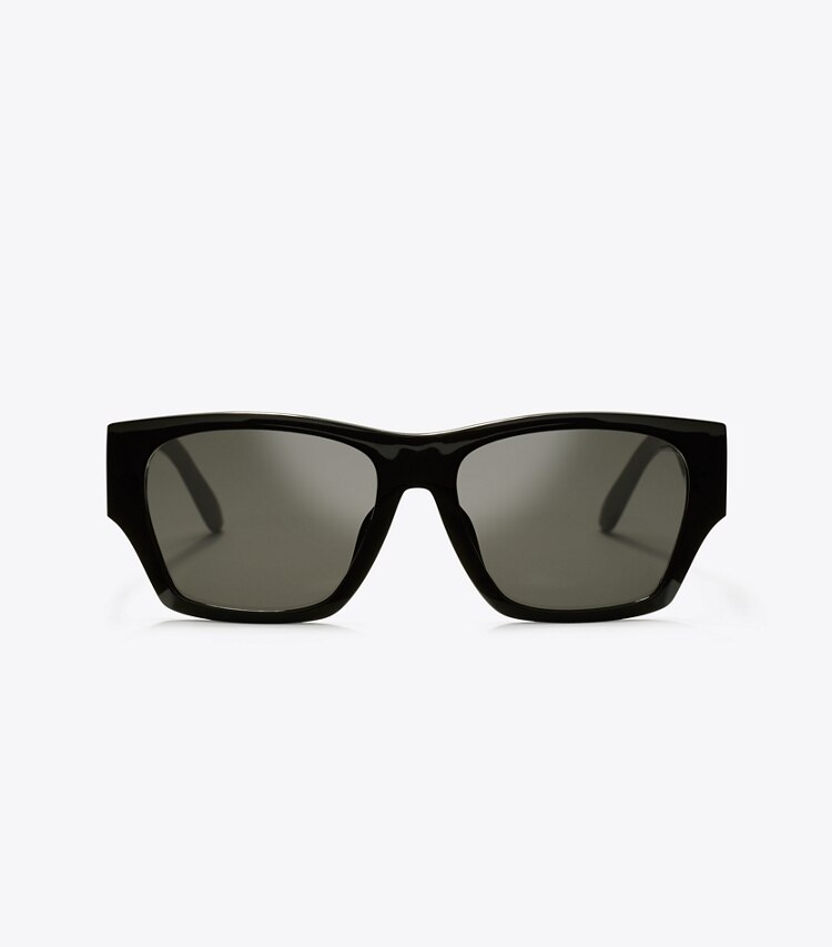 Tory Burch designer lunettes Lunettes de soleil carrées en matière recyclée in BLACK/GREY front